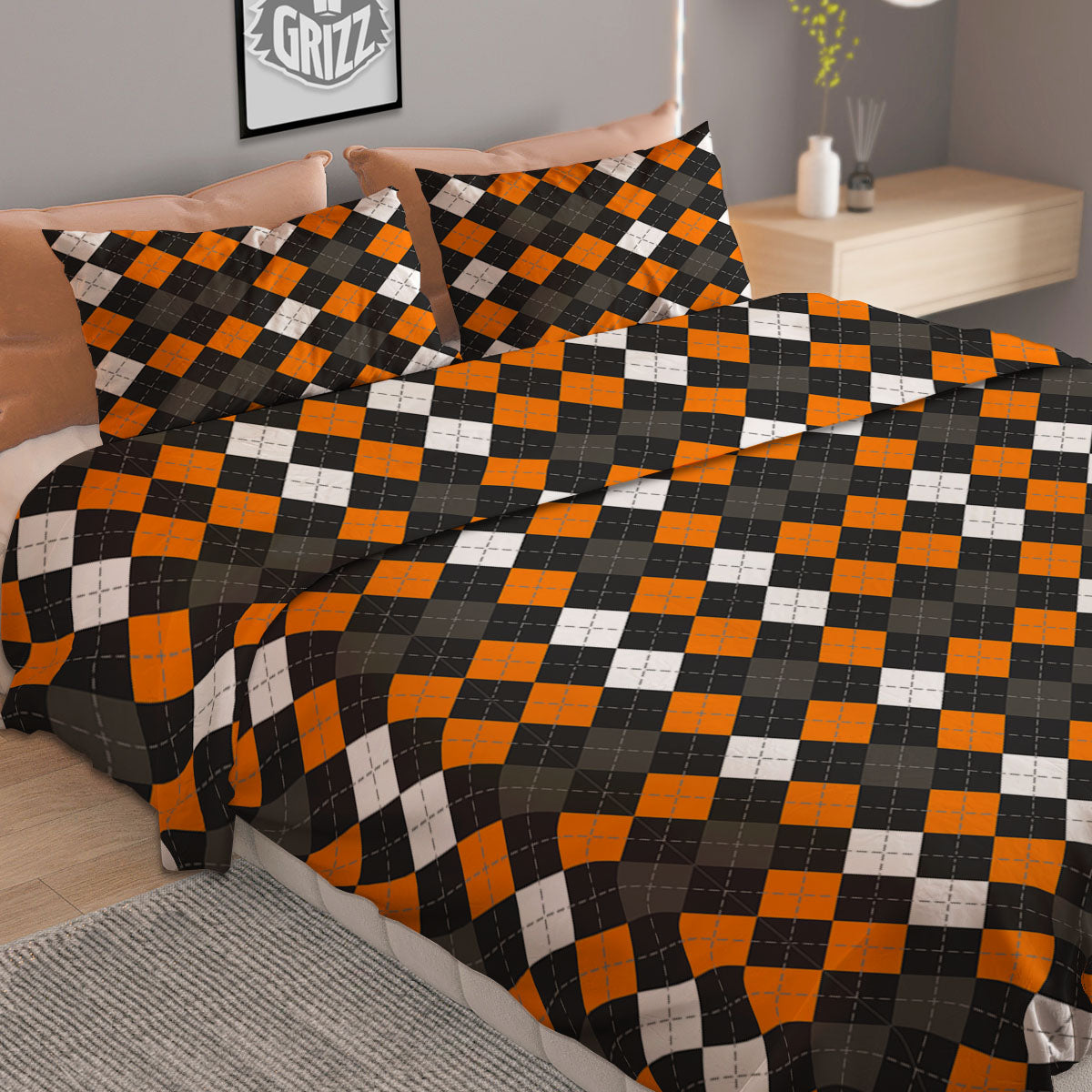 Argyle Halloween Print Pattern Duvet Cover Bedding Set