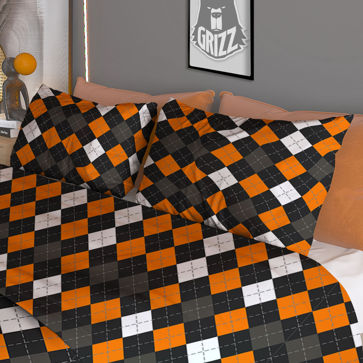 Argyle Halloween Print Pattern Duvet Cover Bedding Set