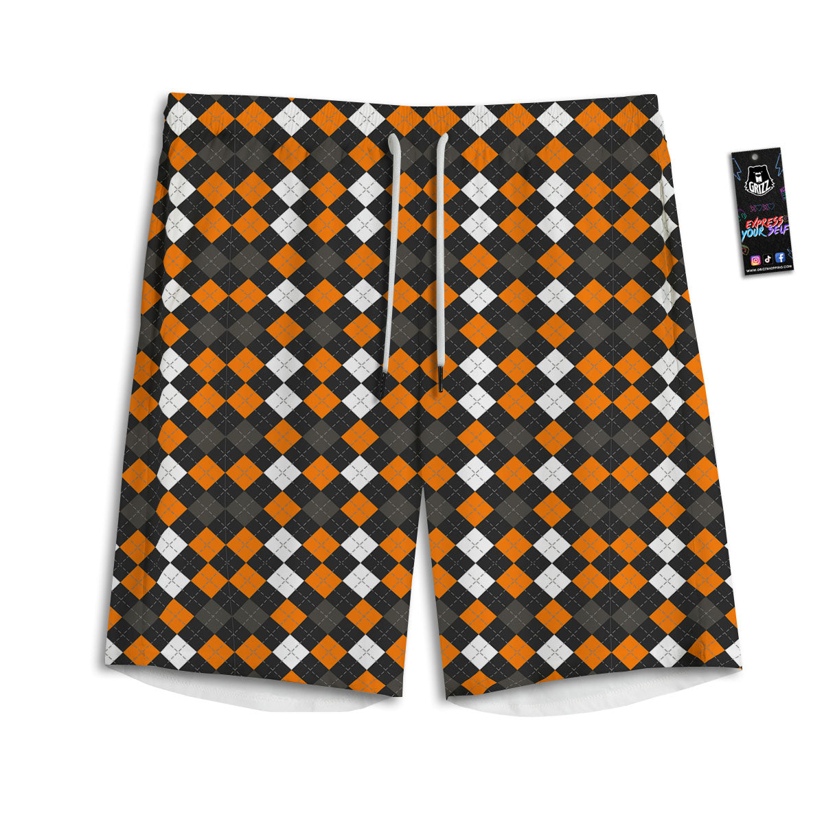 Argyle Navy Blue Print Pattern Men's Athletic Shorts