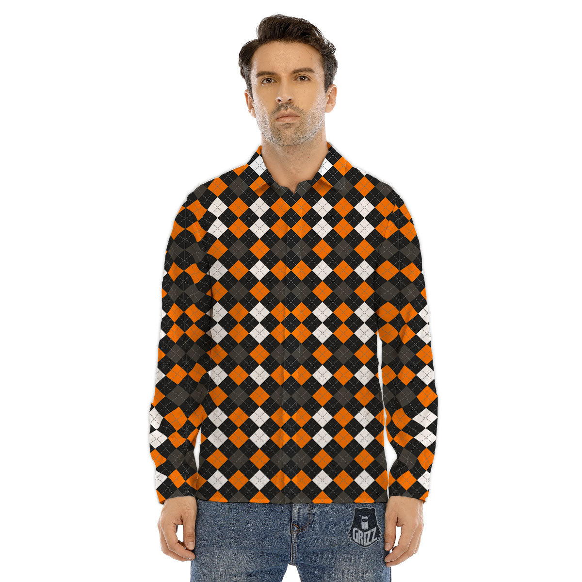 Argyle Halloween Print Pattern Men's Dress Shirts-grizzshop