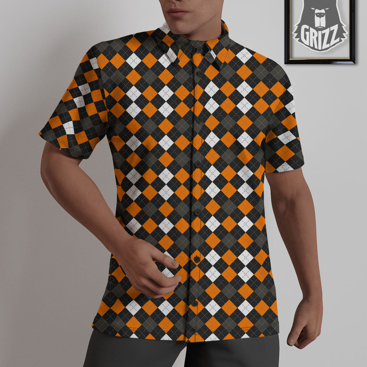 Argyle Halloween Print Pattern Untucked Shirts-grizzshop