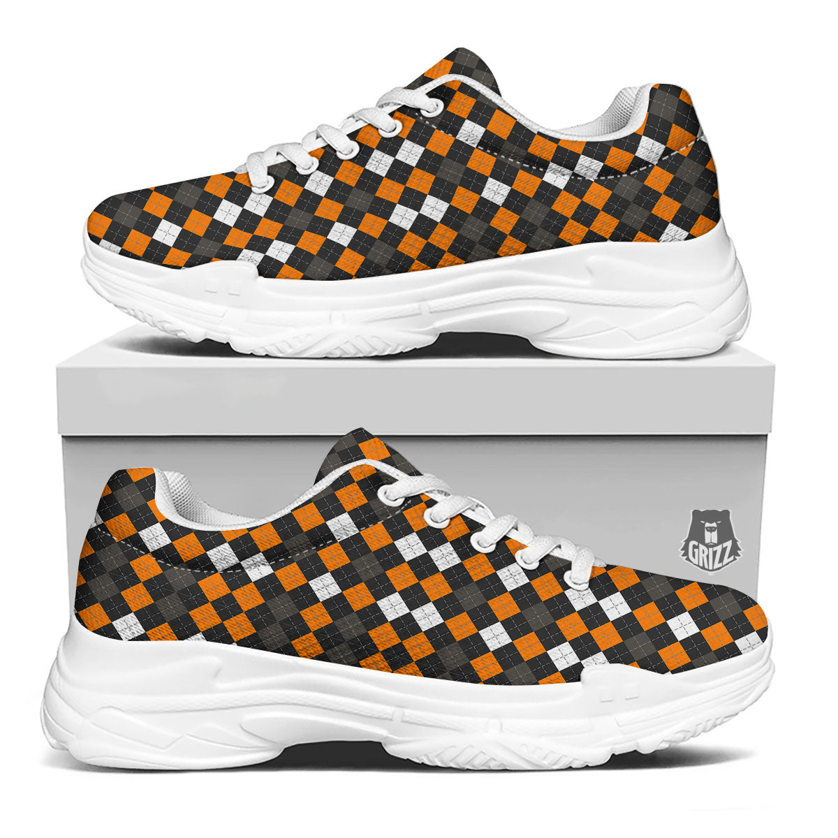 Argyle Halloween Print Pattern White Chunky Shoes-grizzshop