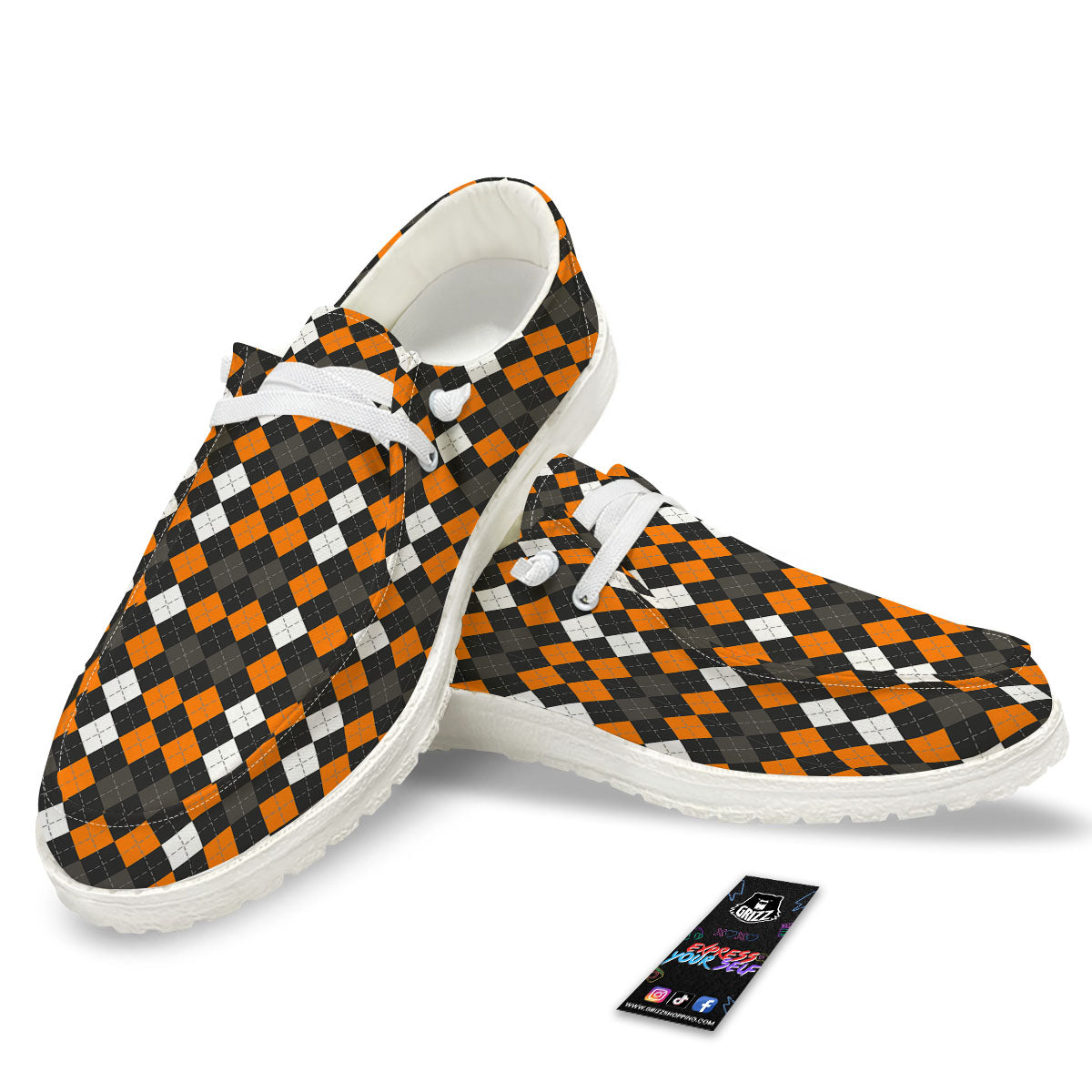Argyle Halloween Print Pattern White Loafers-grizzshop
