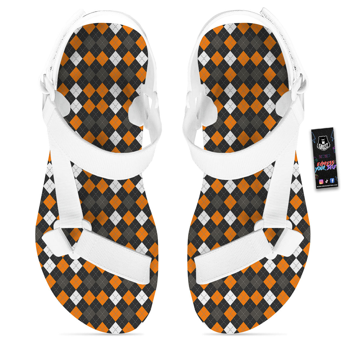Argyle Halloween Print Pattern White Open Toe Sandals-grizzshop