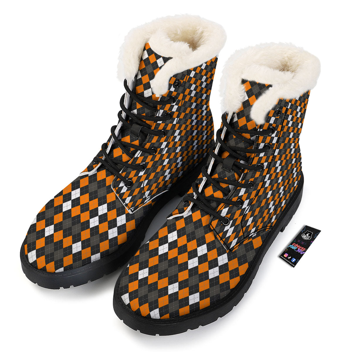 Argyle Halloween Print Pattern Winter Boots-grizzshop
