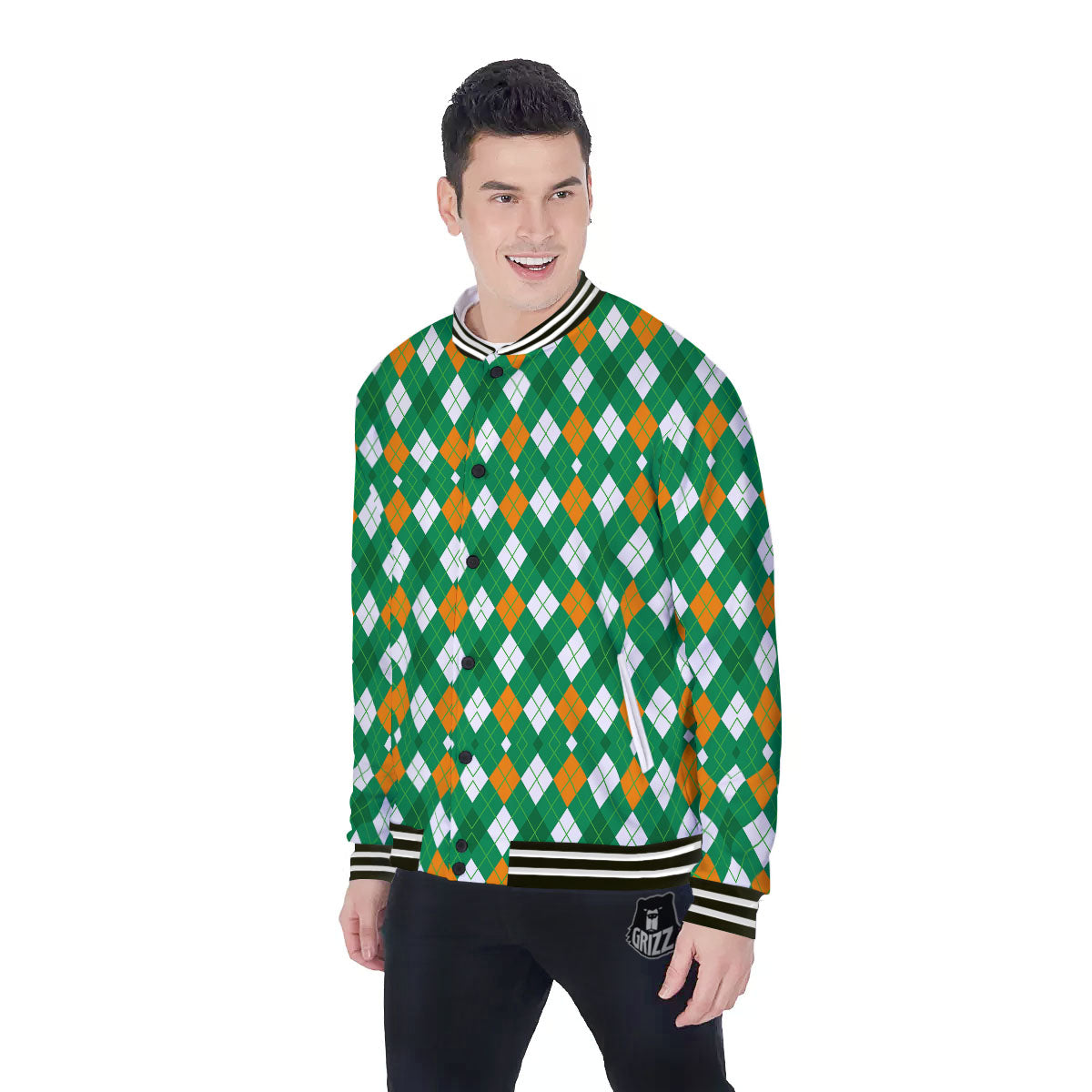 Argyle Irish Print Pattern Baseball Jacket-grizzshop