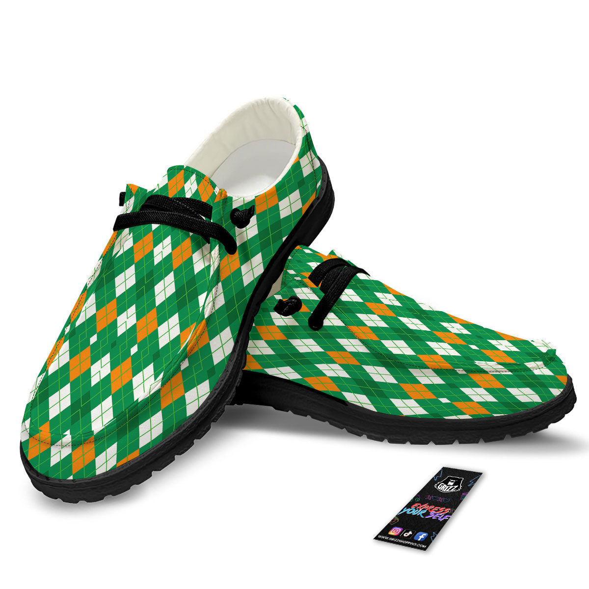 Argyle Irish Print Pattern Black Loafers-grizzshop