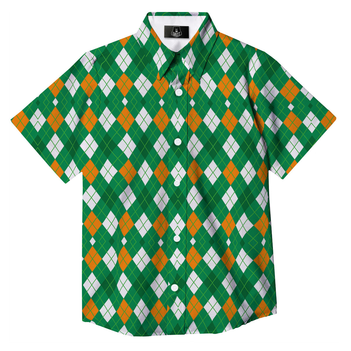 Argyle Irish Print Pattern Button Up Shirt-grizzshop
