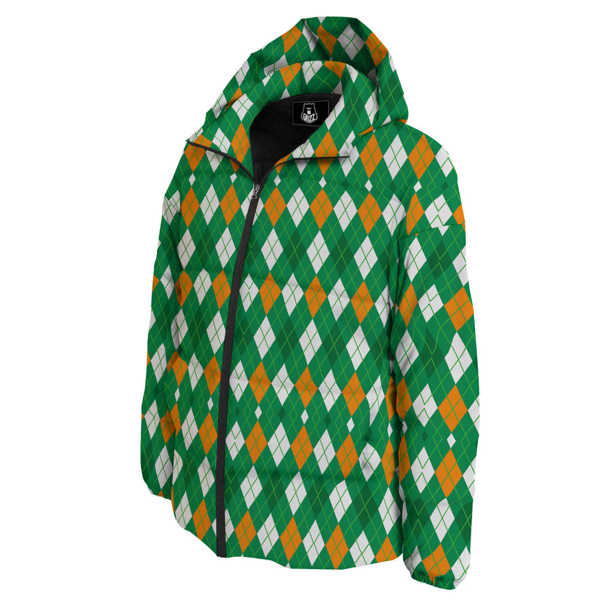 Argyle Irish Print Pattern Down Jacket-grizzshop
