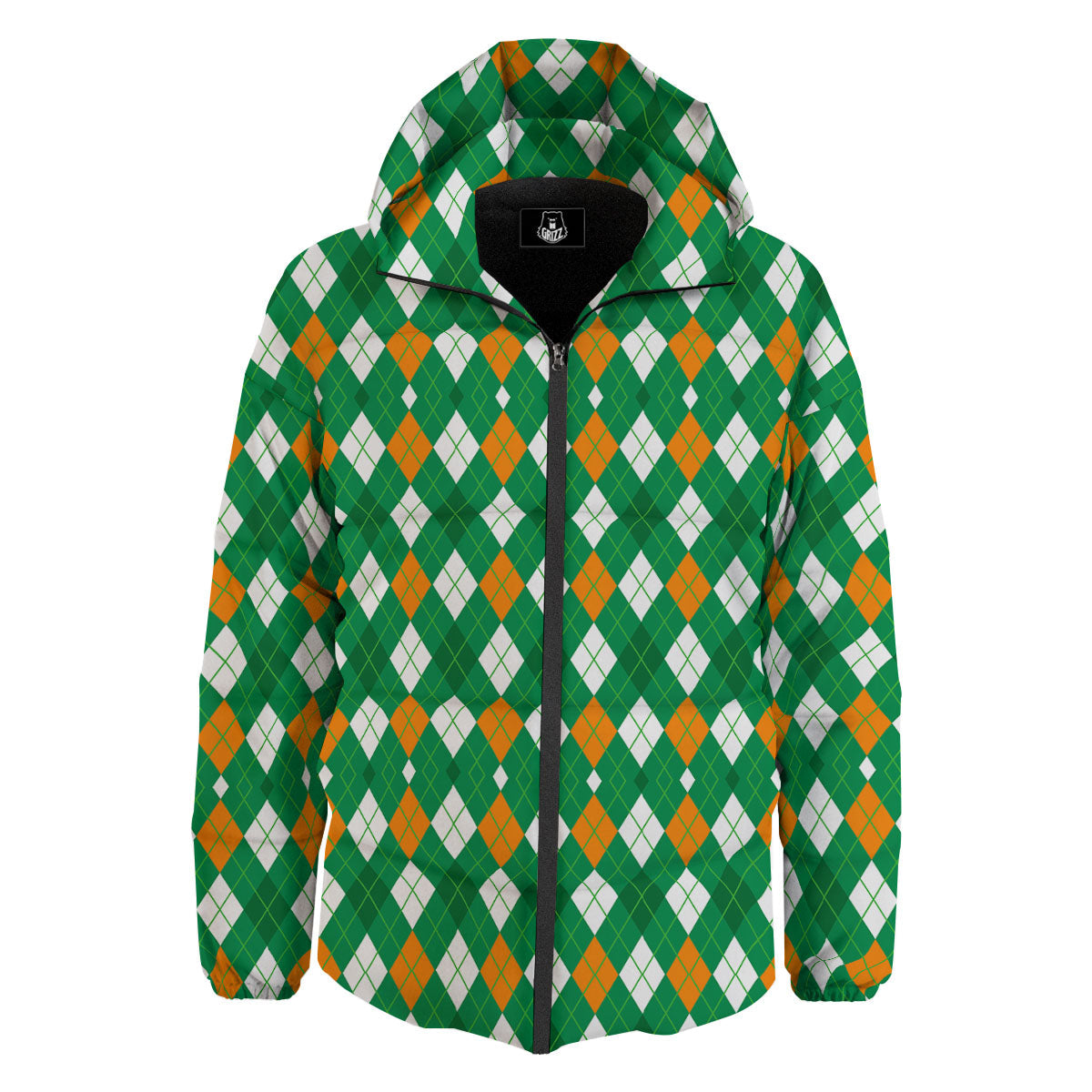 Argyle Irish Print Pattern Down Jacket-grizzshop