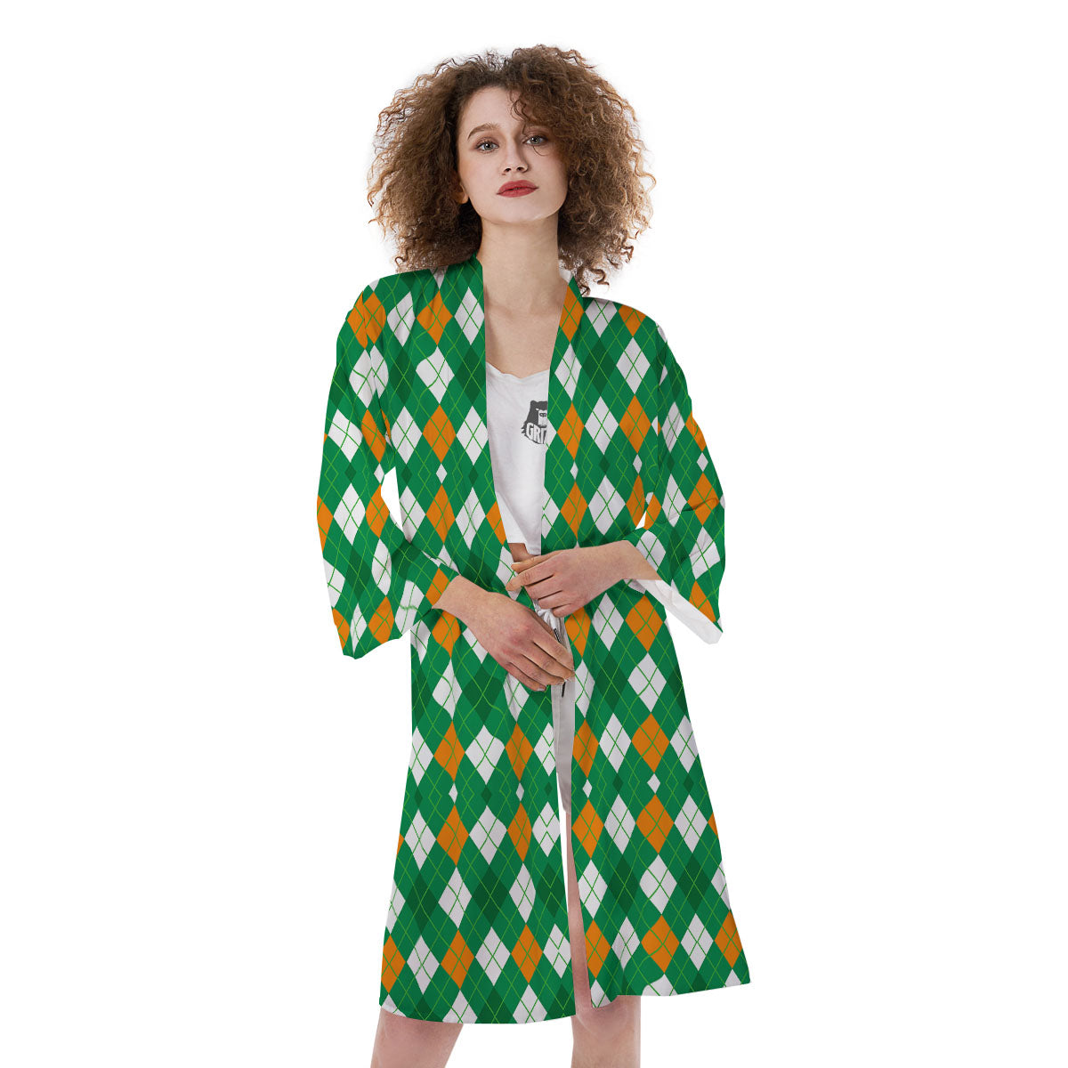 Argyle Irish Print Pattern Kimono-grizzshop