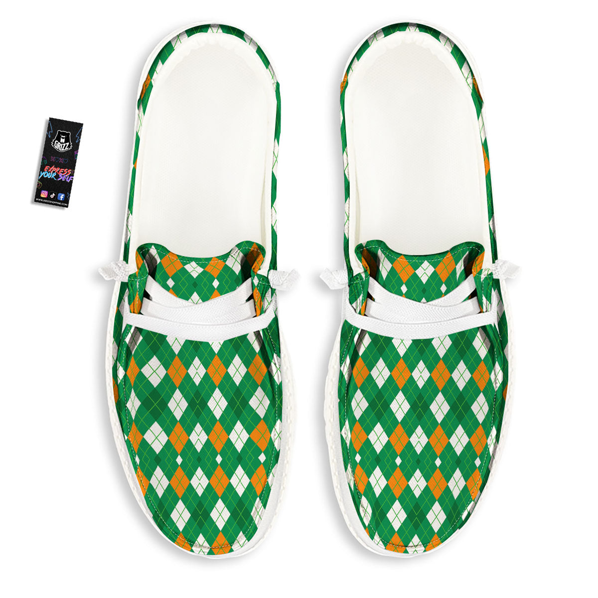 Argyle Irish Print Pattern White Loafers-grizzshop
