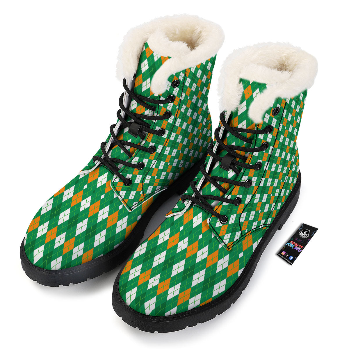Argyle Irish Print Pattern Winter Boots-grizzshop