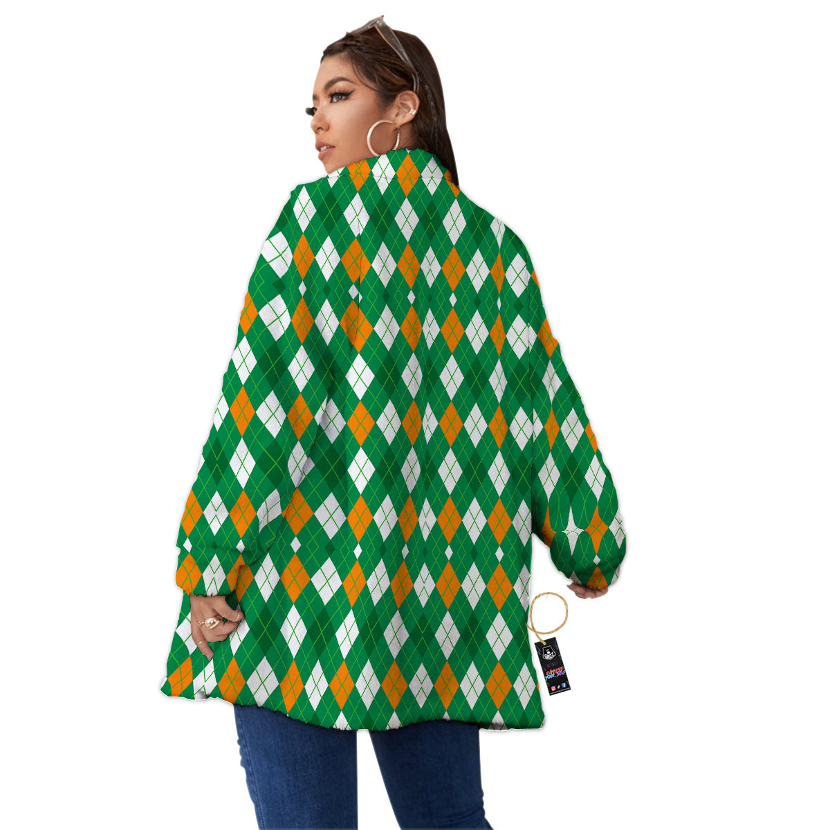 Argyle Irish Print Pattern Women's Sherpa Jacket-grizzshop