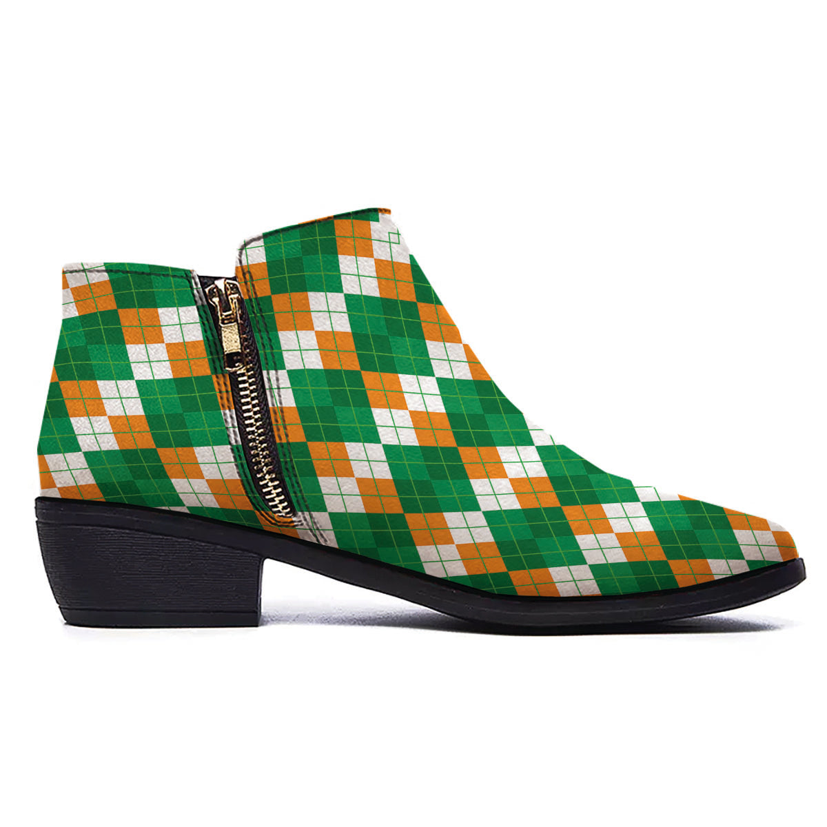 Argyle Irish Themed Print Pattern Ankle Boots-grizzshop