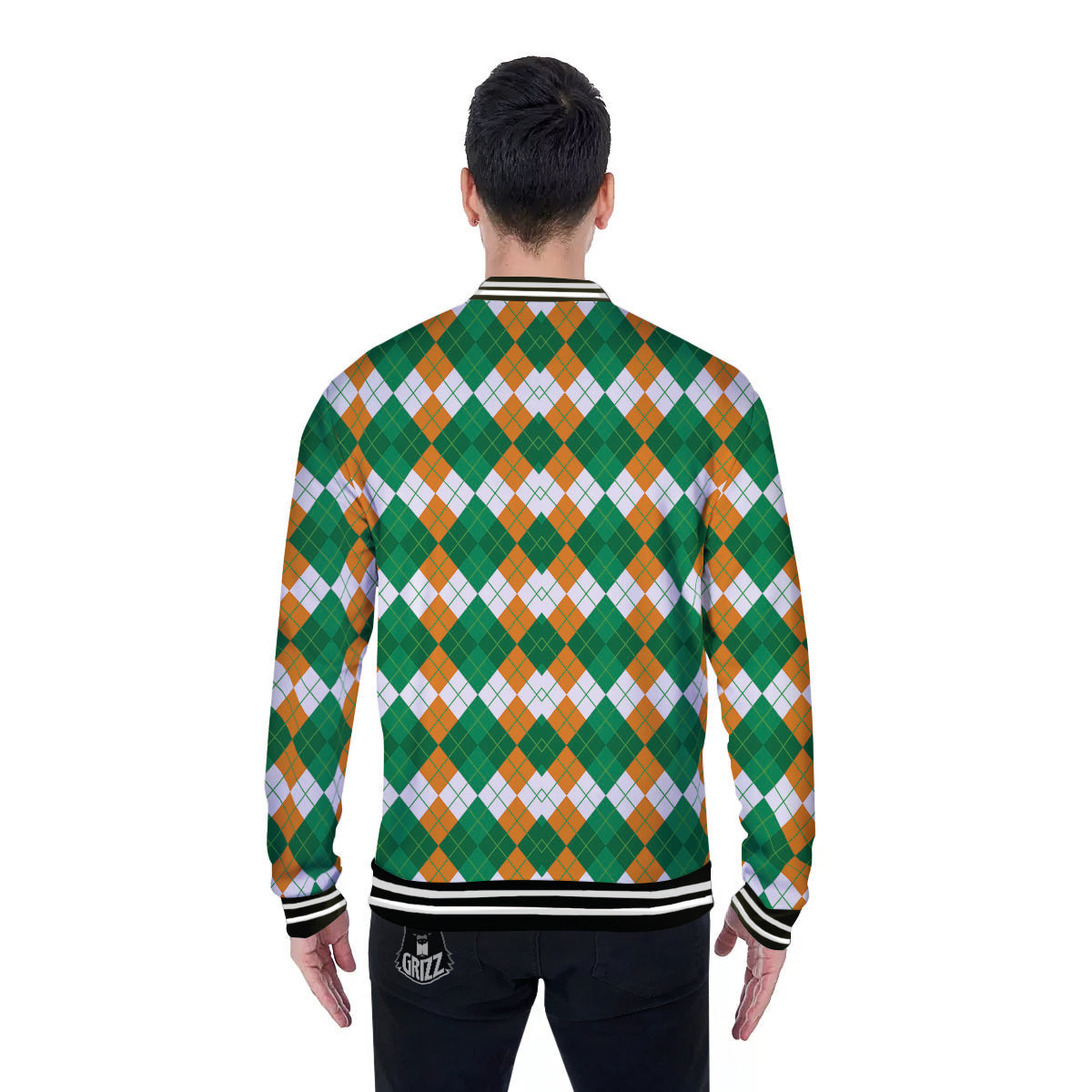 Argyle Irish Themed Print Pattern Baseball Jacket-grizzshop