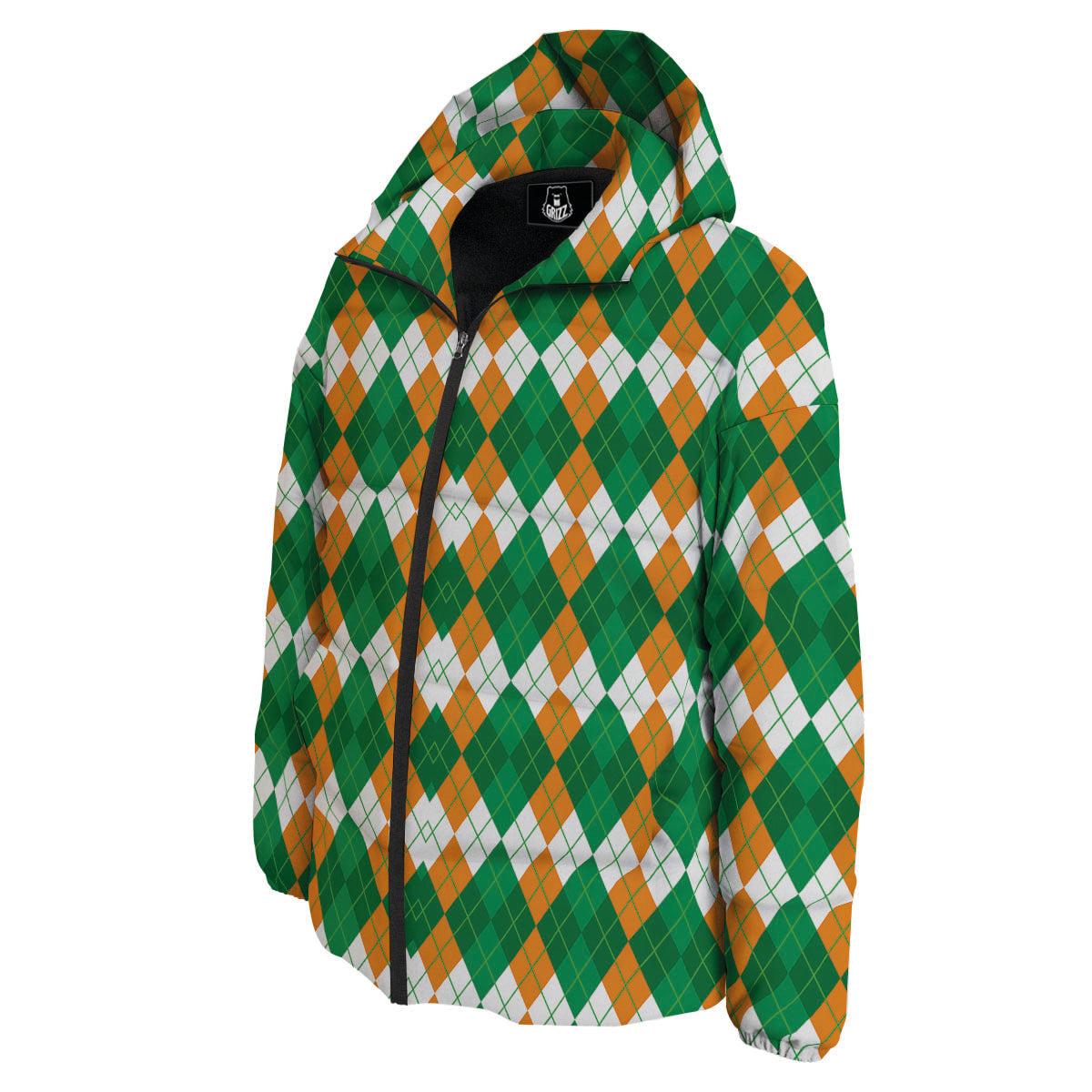Argyle Irish Themed Print Pattern Down Jacket-grizzshop