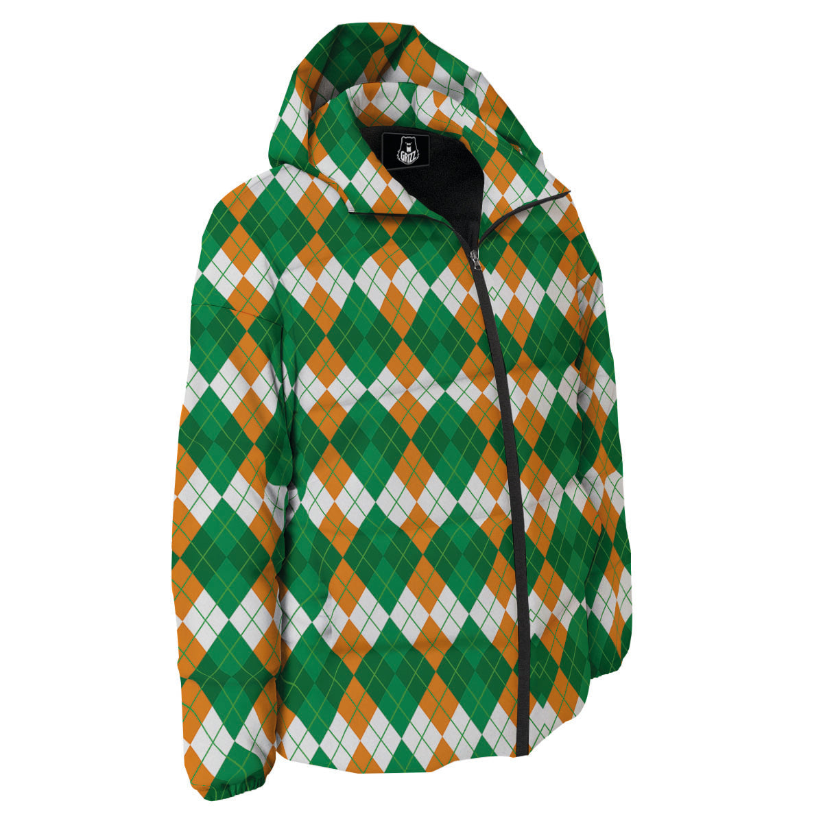 Argyle Irish Themed Print Pattern Down Jacket-grizzshop