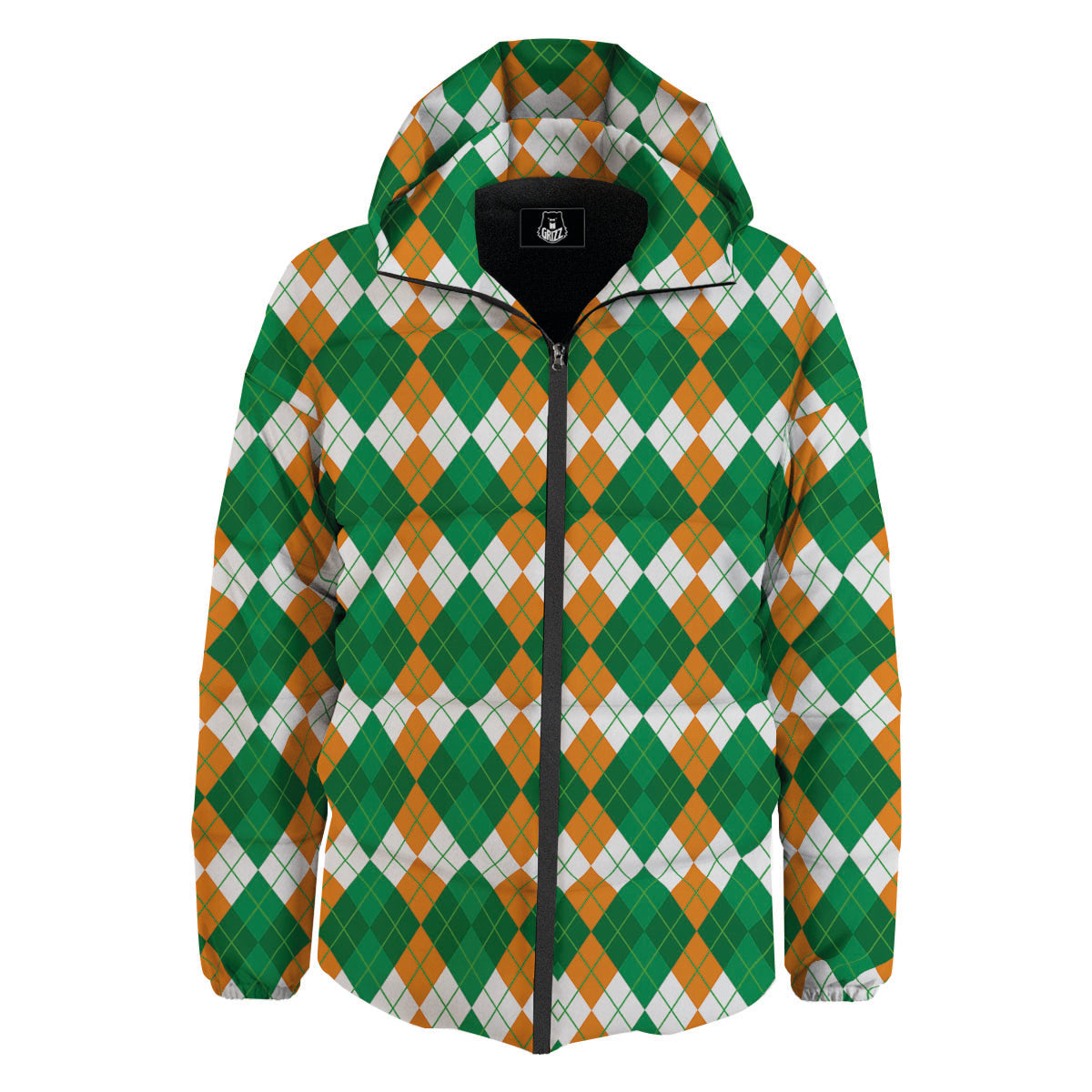 Argyle Irish Themed Print Pattern Down Jacket-grizzshop