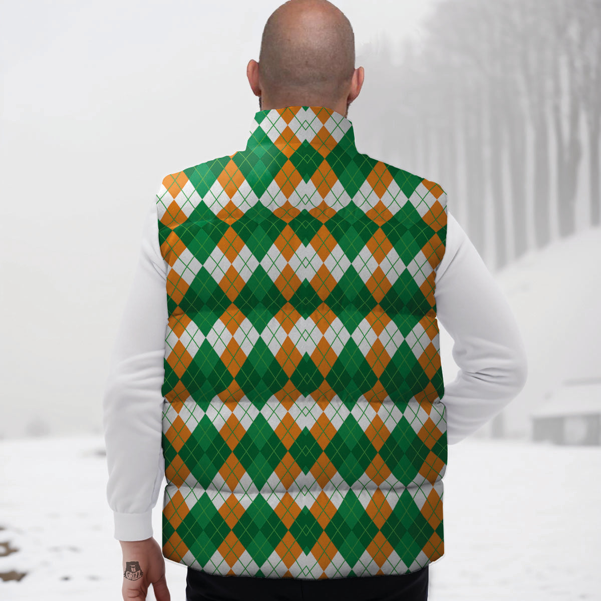 Argyle Irish Themed Print Pattern Down Vest-grizzshop