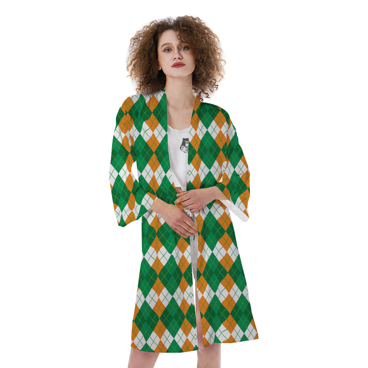 Argyle Irish Themed Print Pattern Kimono-grizzshop