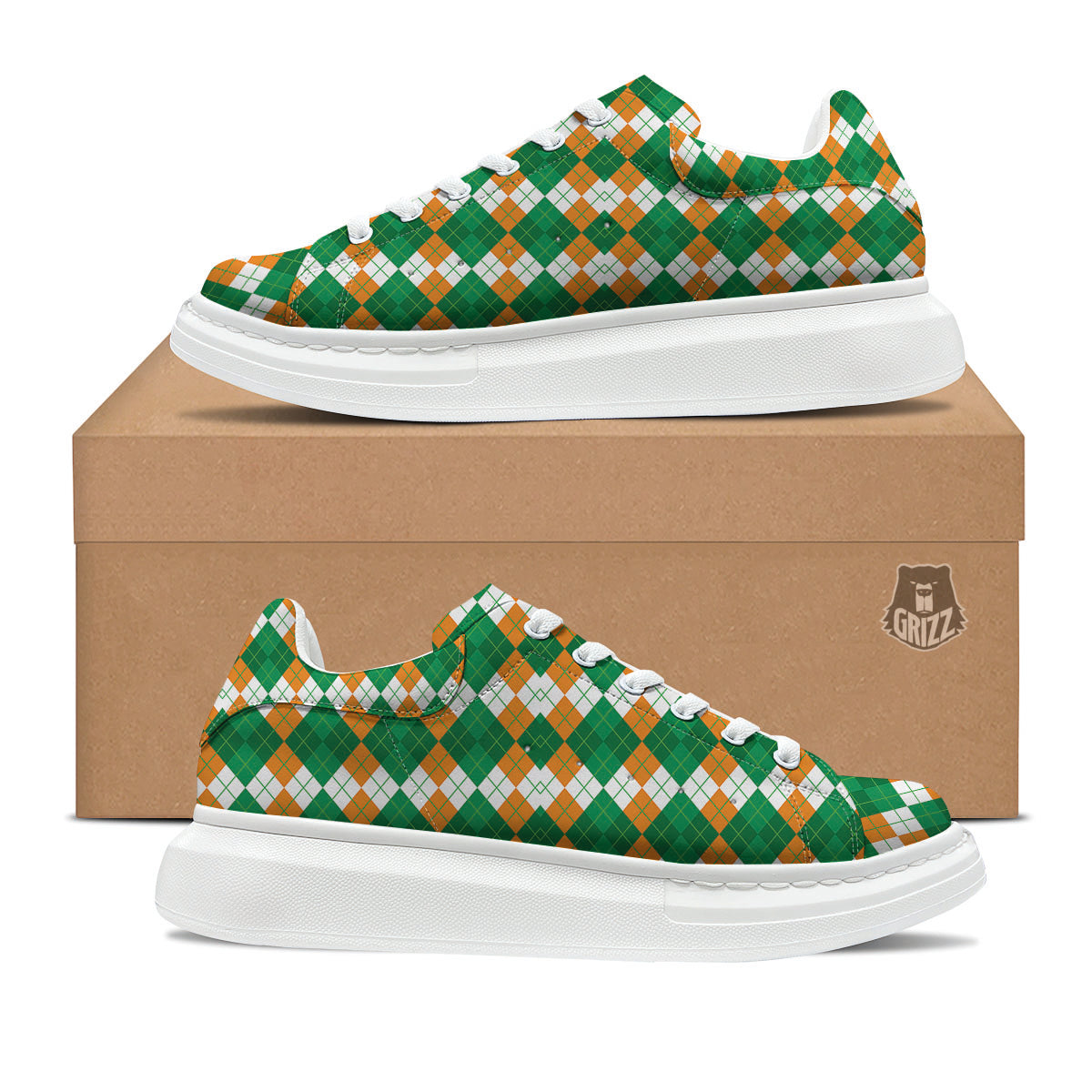 Argyle Irish Themed Print Pattern Platform Shoes-grizzshop