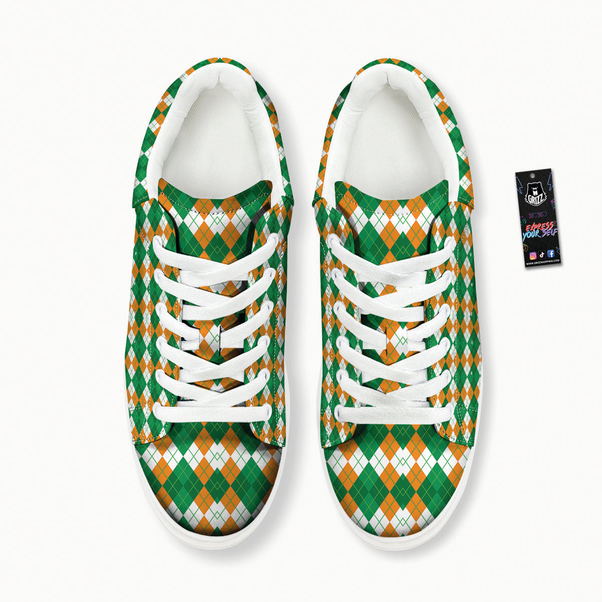 Argyle Irish Themed Print Pattern Platform Shoes-grizzshop