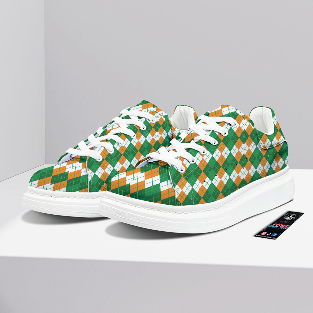 Argyle Irish Themed Print Pattern Platform Shoes-grizzshop