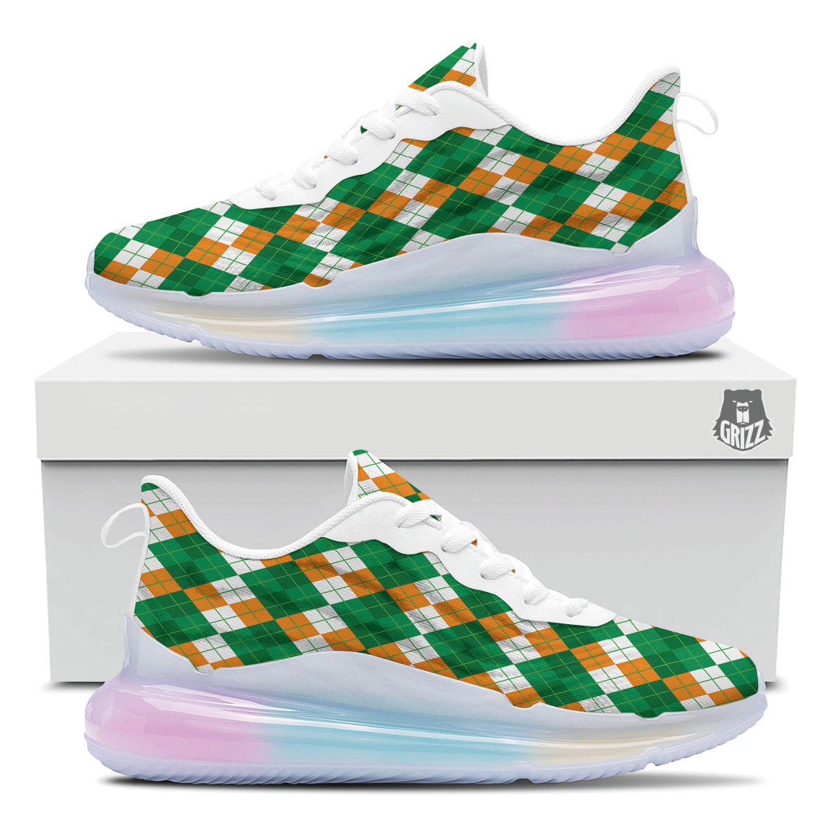 Argyle Irish Themed Print Pattern Running Sneakers-grizzshop