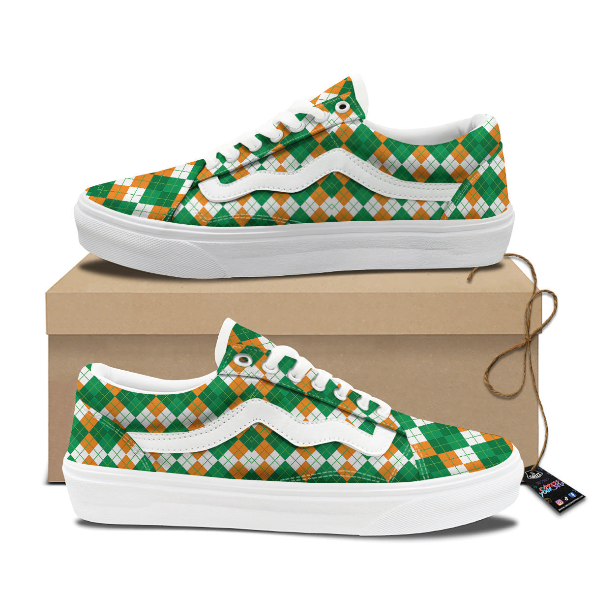 Argyle Irish Themed Print Pattern Skate Shoes-grizzshop