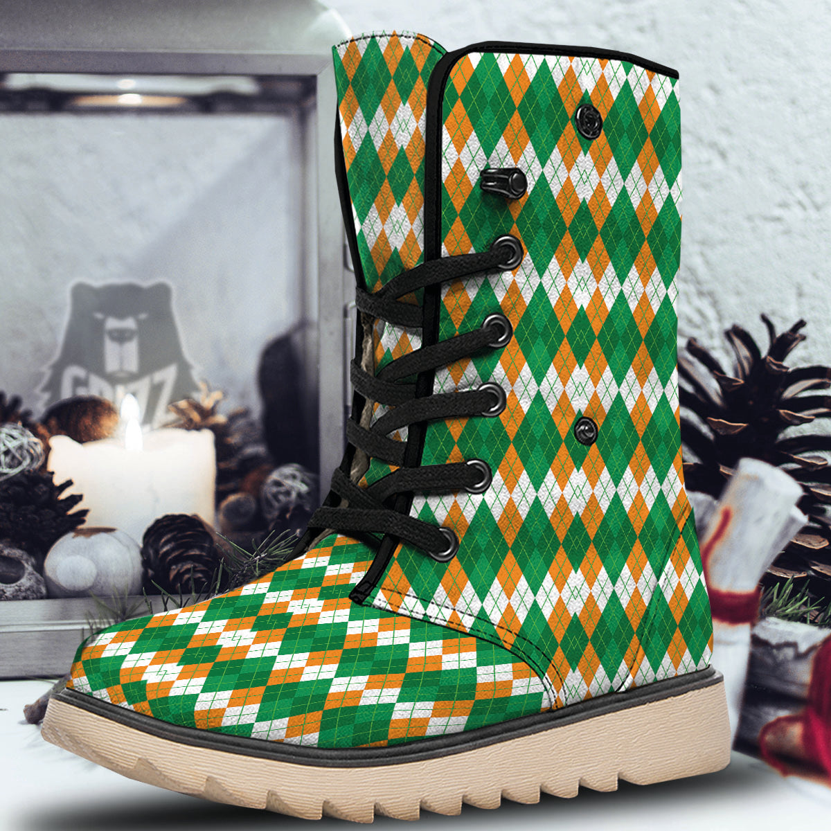 Argyle Irish Themed Print Pattern Snow Boots-grizzshop