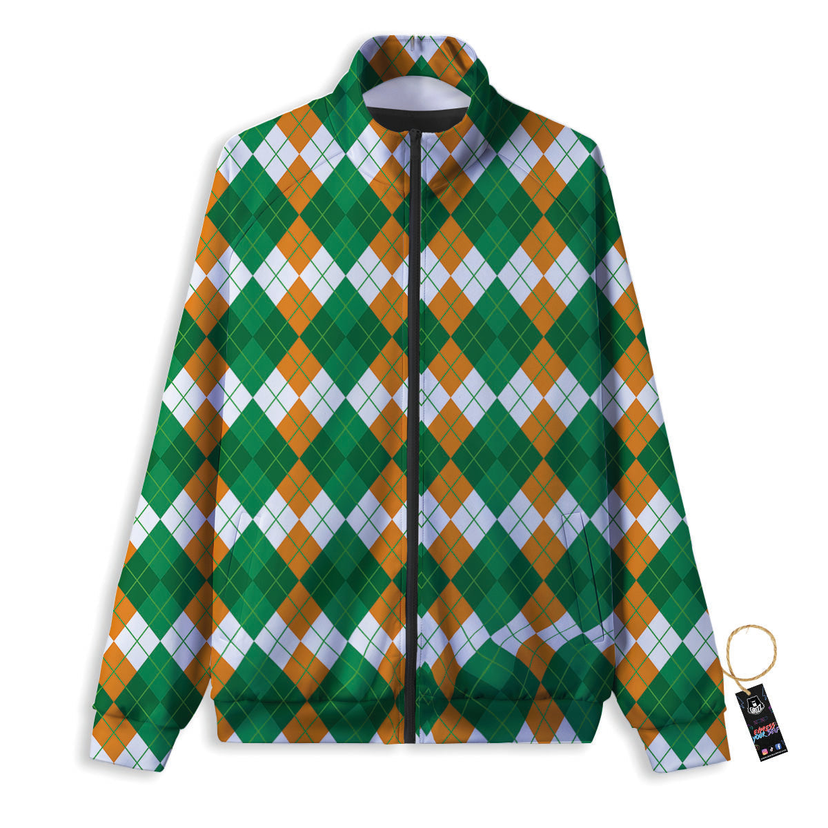 Argyle Irish Themed Print Pattern Track Jacket-grizzshop