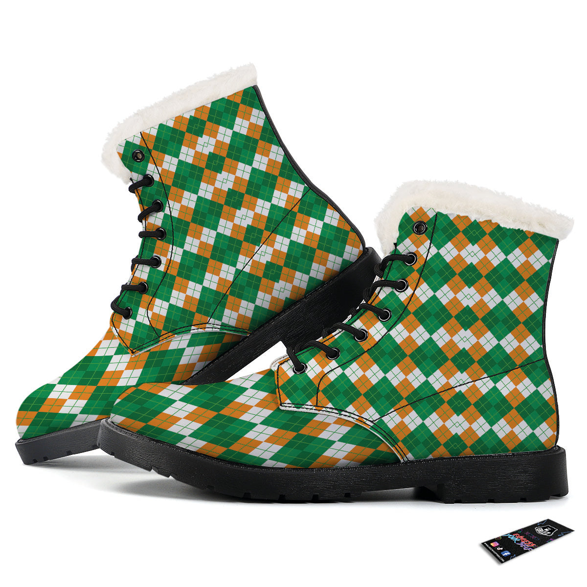 Argyle Irish Themed Print Pattern Winter Boots-grizzshop