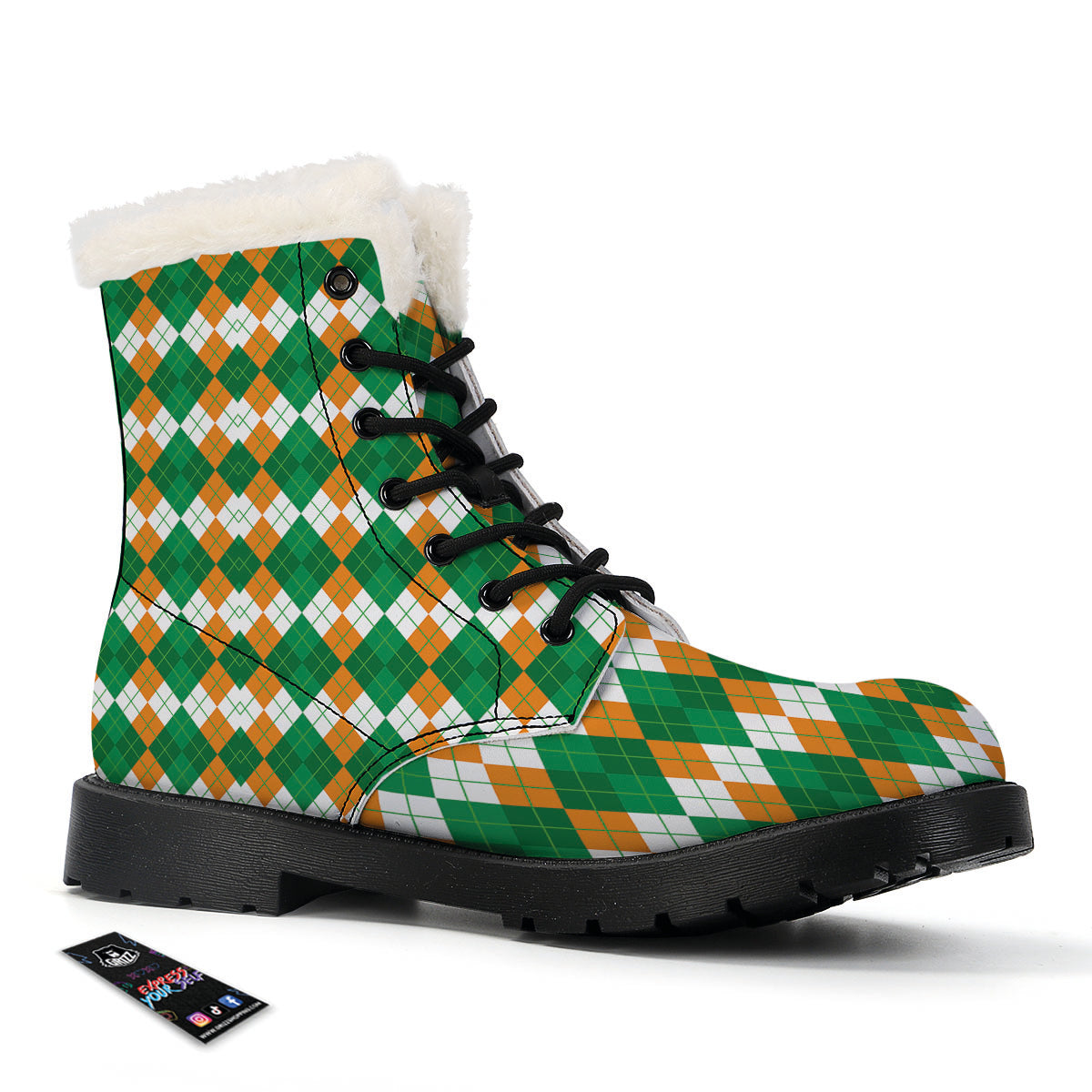 Argyle Irish Themed Print Pattern Winter Boots-grizzshop