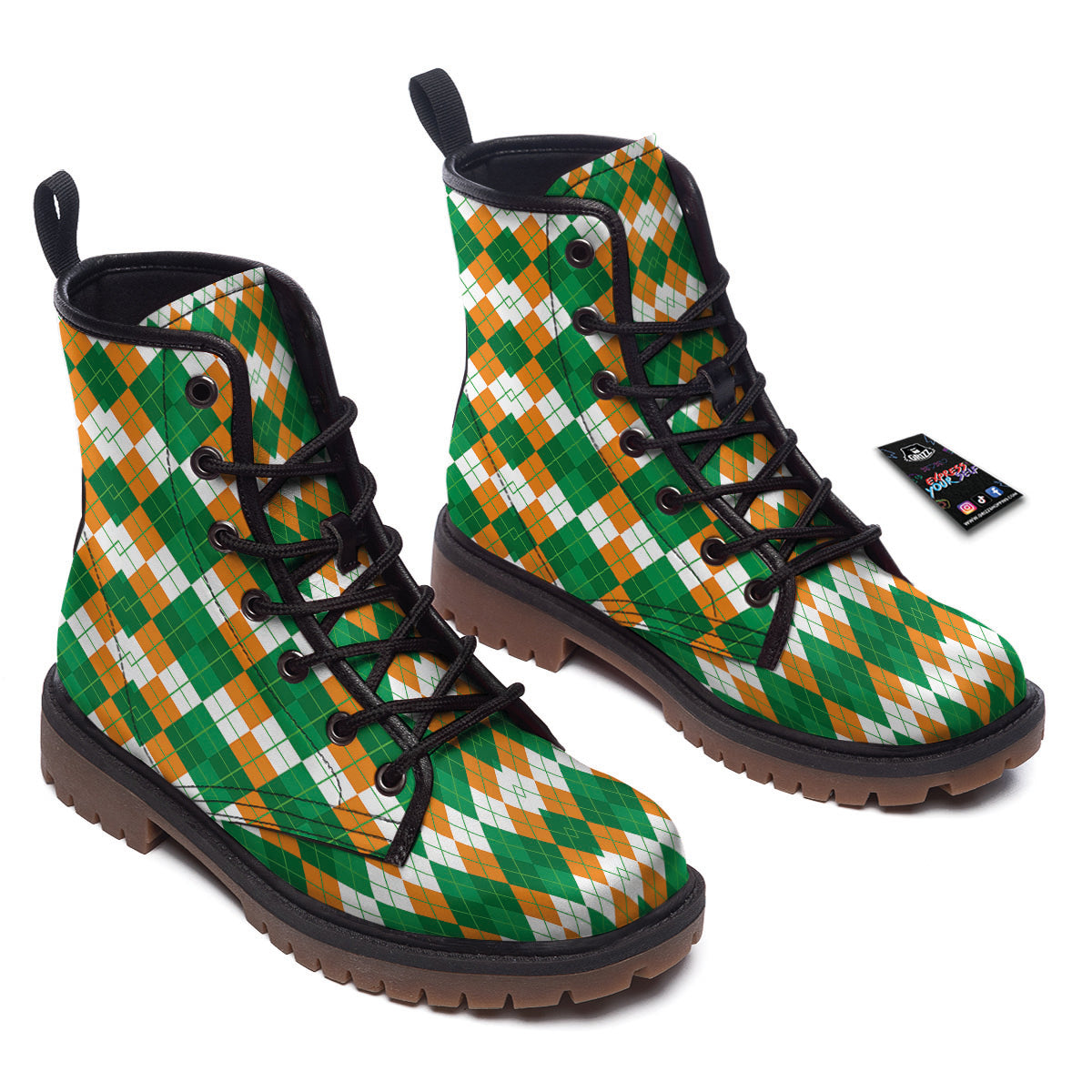 Argyle Irish Themed Print Pattern Work Boots-grizzshop