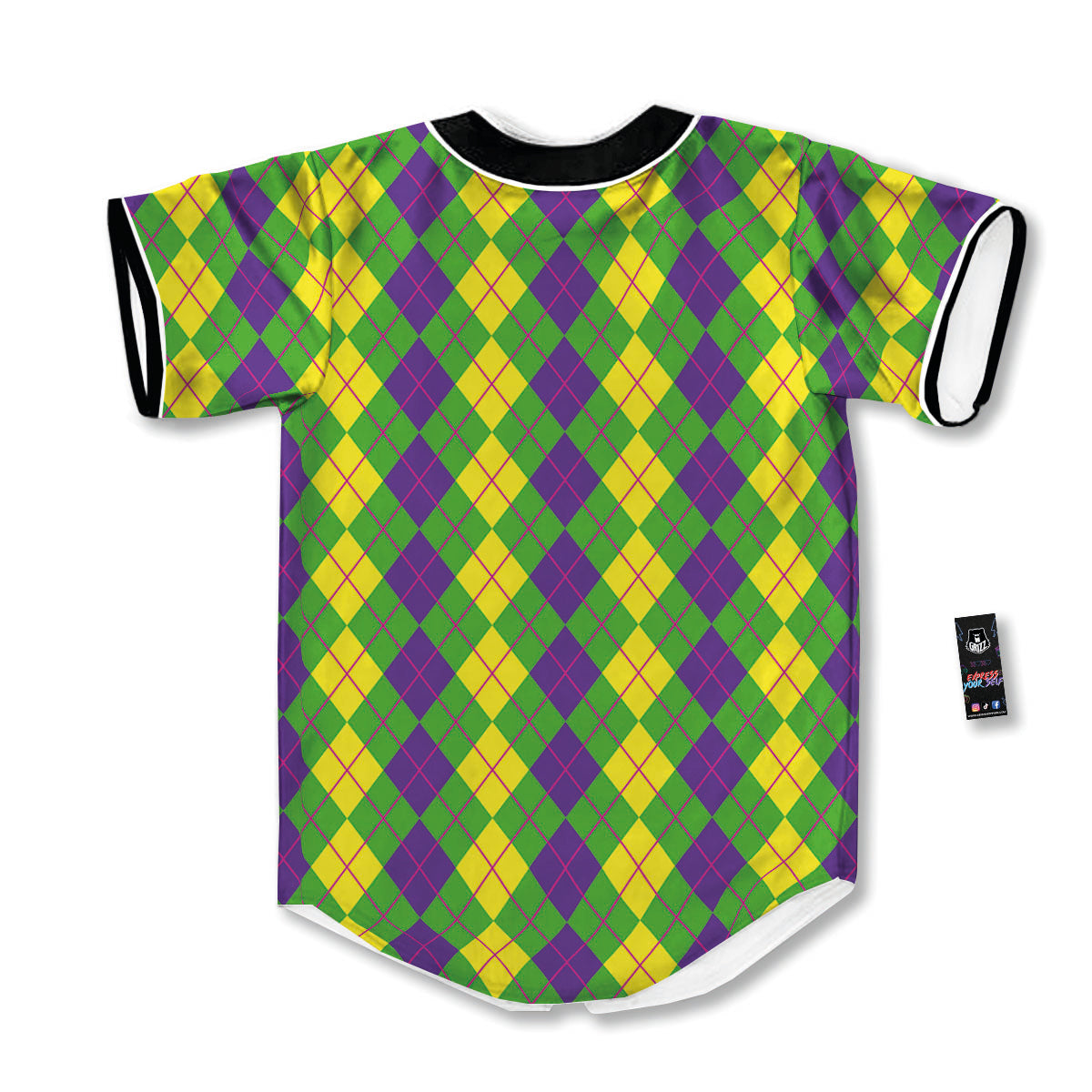 Argyle Mardi Gras Print Pattern Baseball Jersey-grizzshop