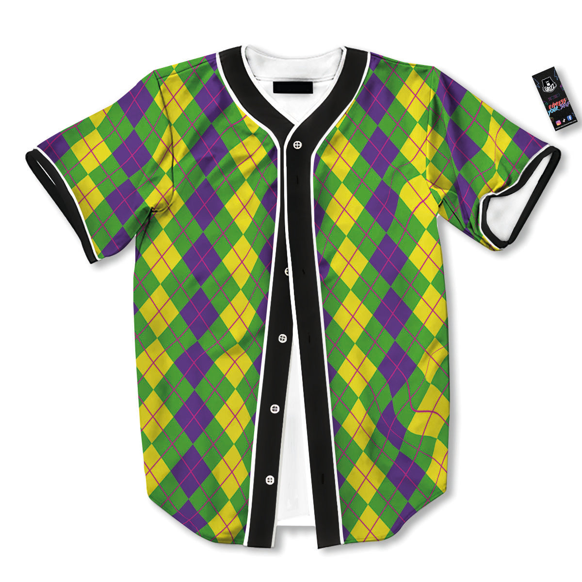 Argyle Mardi Gras Print Pattern Baseball Jersey-grizzshop