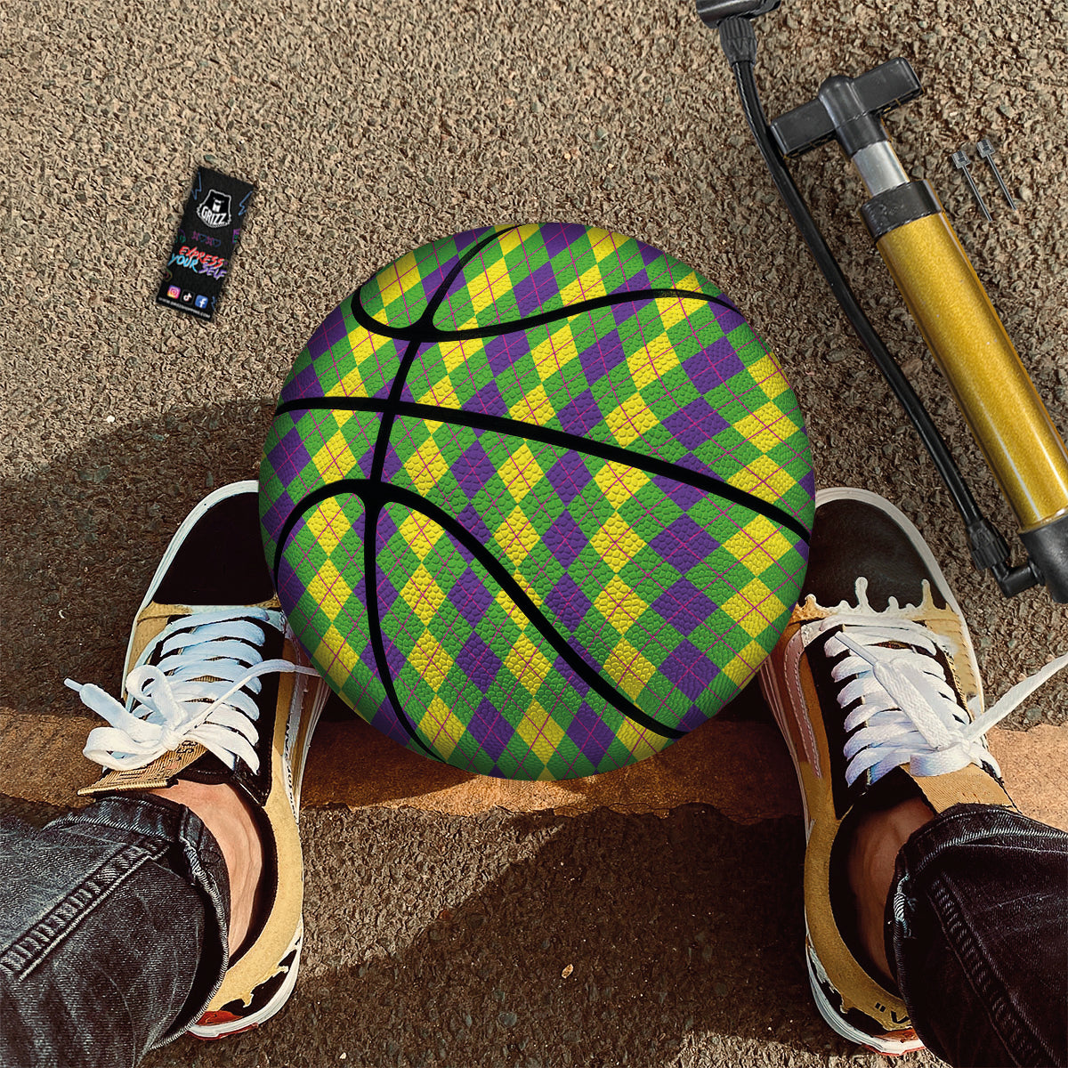 Argyle Mardi Gras Print Pattern Basketball-grizzshop
