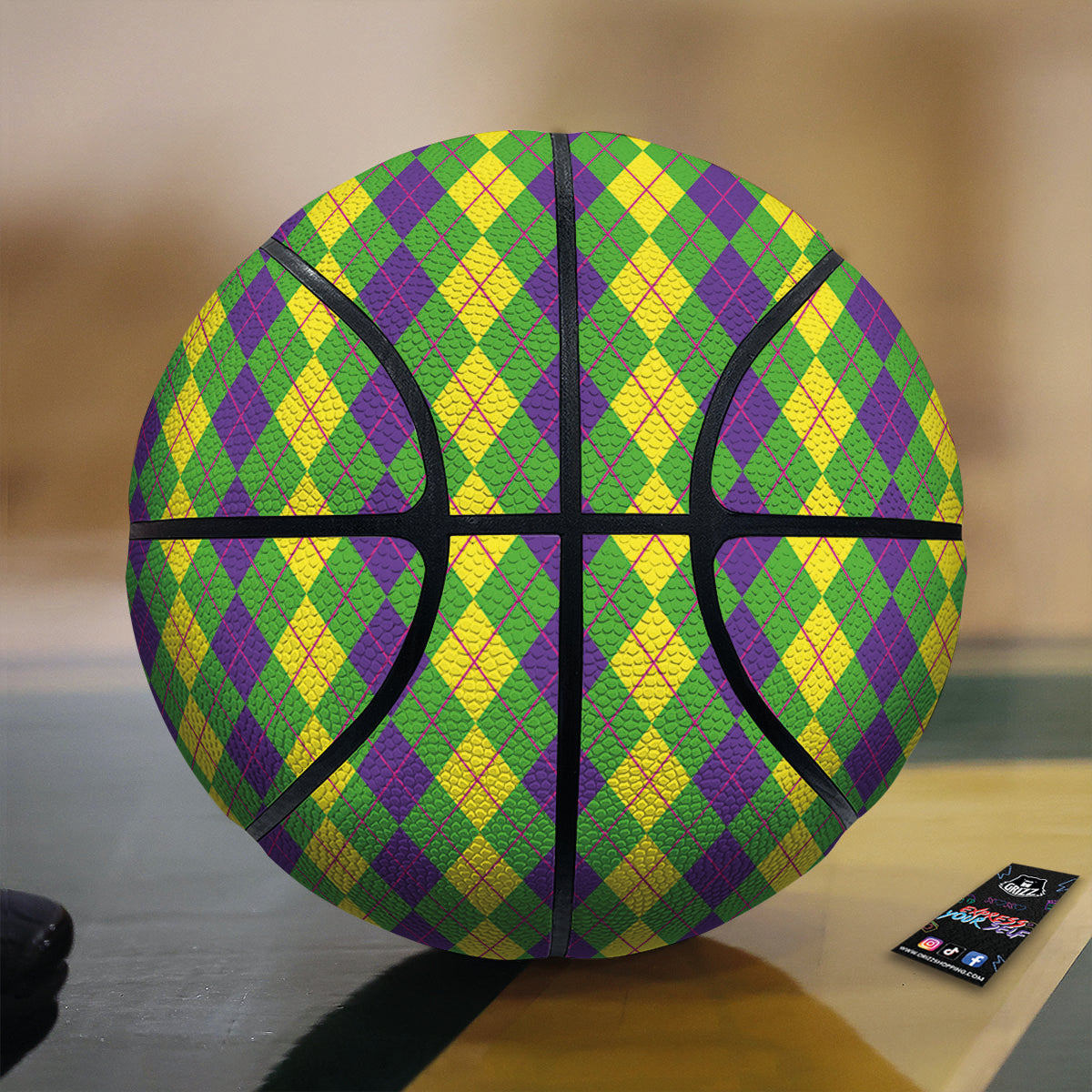 Argyle Mardi Gras Print Pattern Basketball-grizzshop