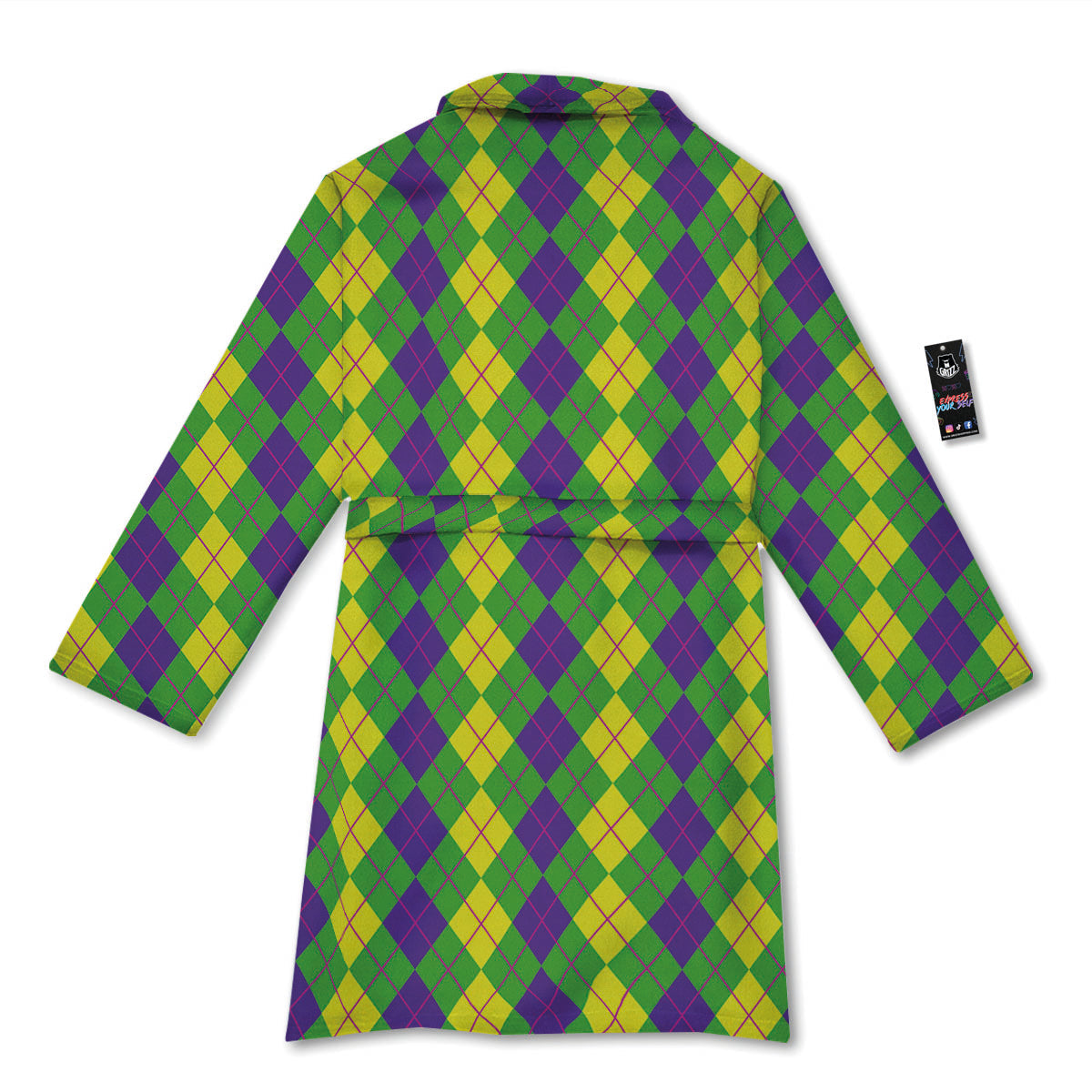 Argyle Mardi Gras Print Pattern Bathrobe-grizzshop