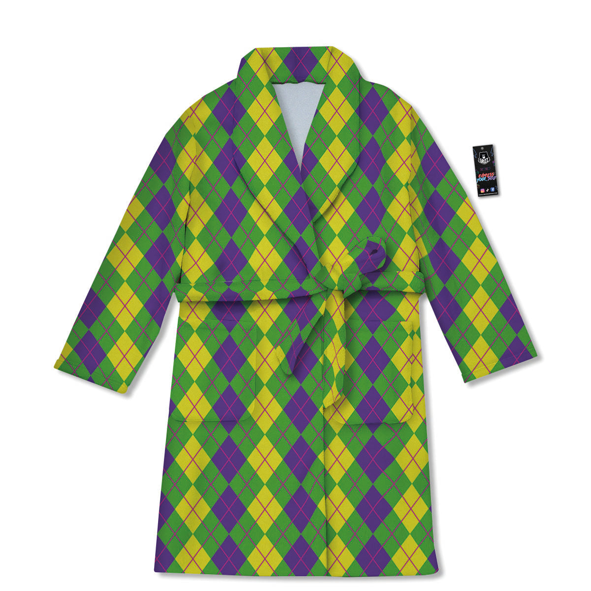 Argyle Mardi Gras Print Pattern Bathrobe-grizzshop