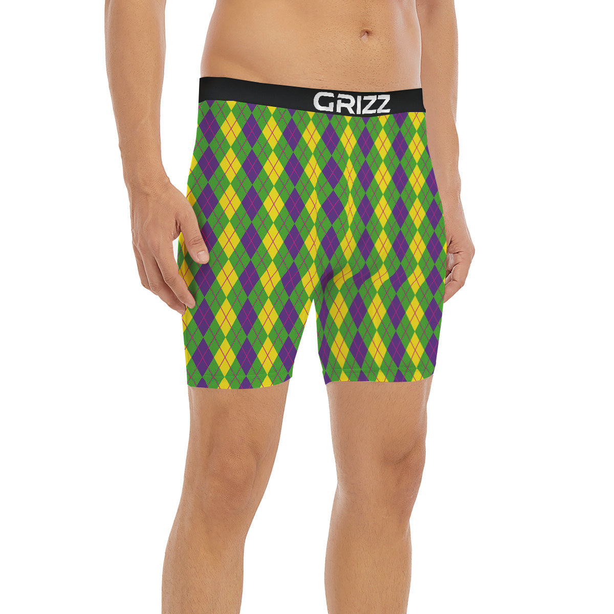 Argyle Mardi Gras Print Pattern Boxer Briefs-grizzshop