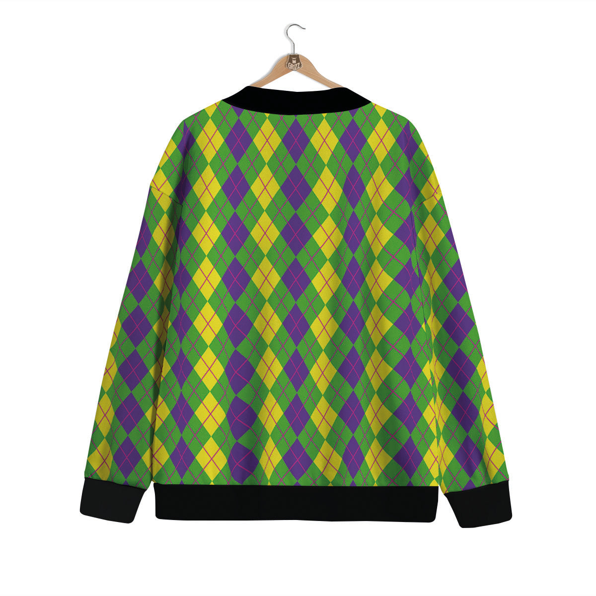 Argyle Mardi Gras Print Pattern Cardigan-grizzshop