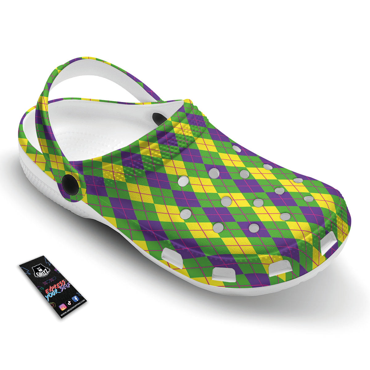 Argyle Mardi Gras Print Pattern Clog-grizzshop