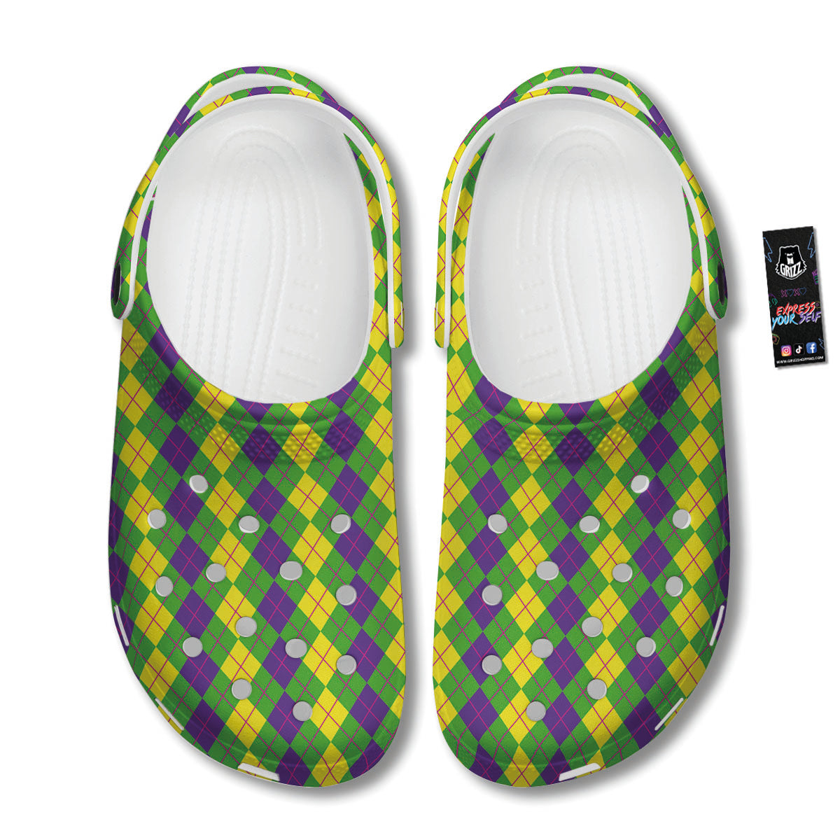 Argyle Mardi Gras Print Pattern Clog-grizzshop