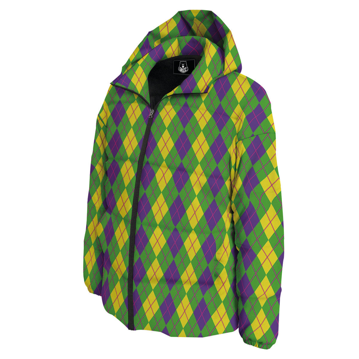 Argyle Mardi Gras Print Pattern Down Jacket-grizzshop