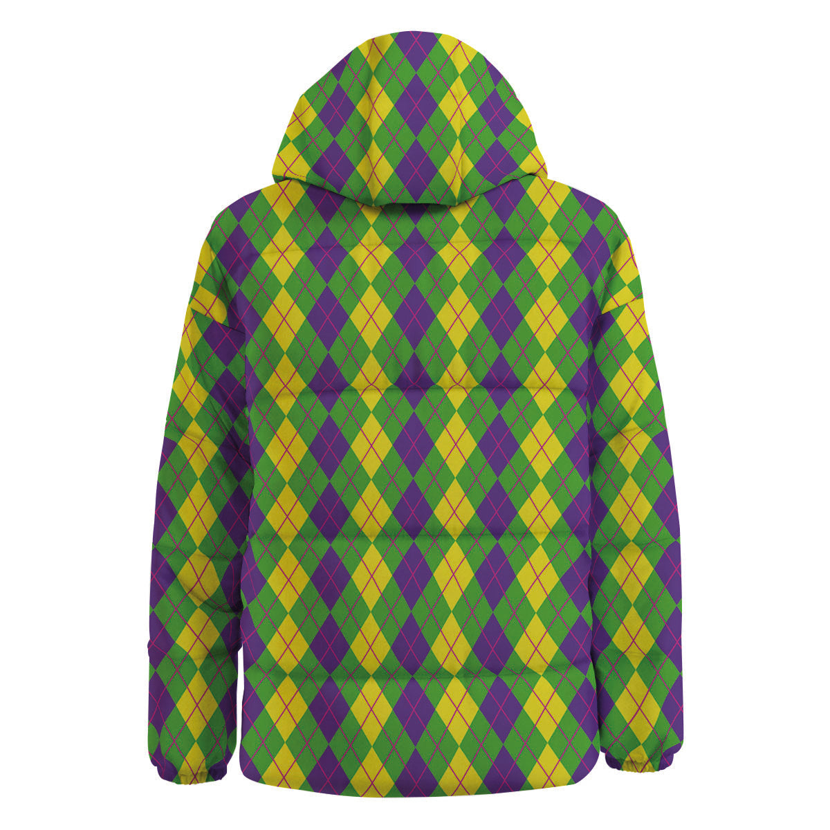 Argyle Mardi Gras Print Pattern Down Jacket-grizzshop