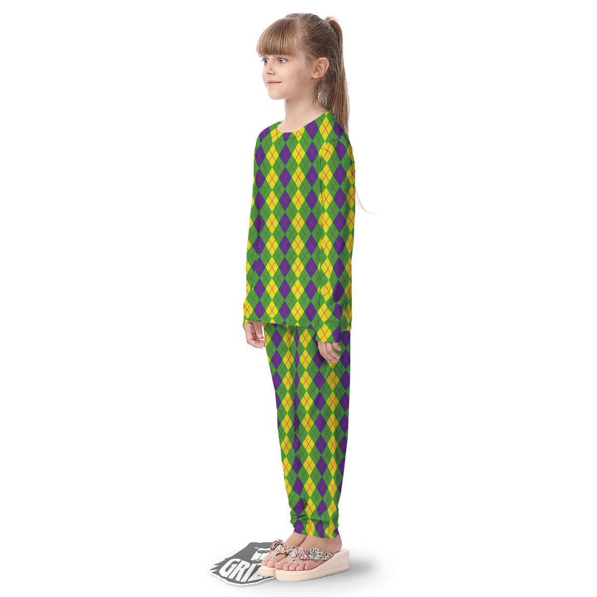 Argyle Mardi Gras Print Pattern Kid's Pajamas-grizzshop