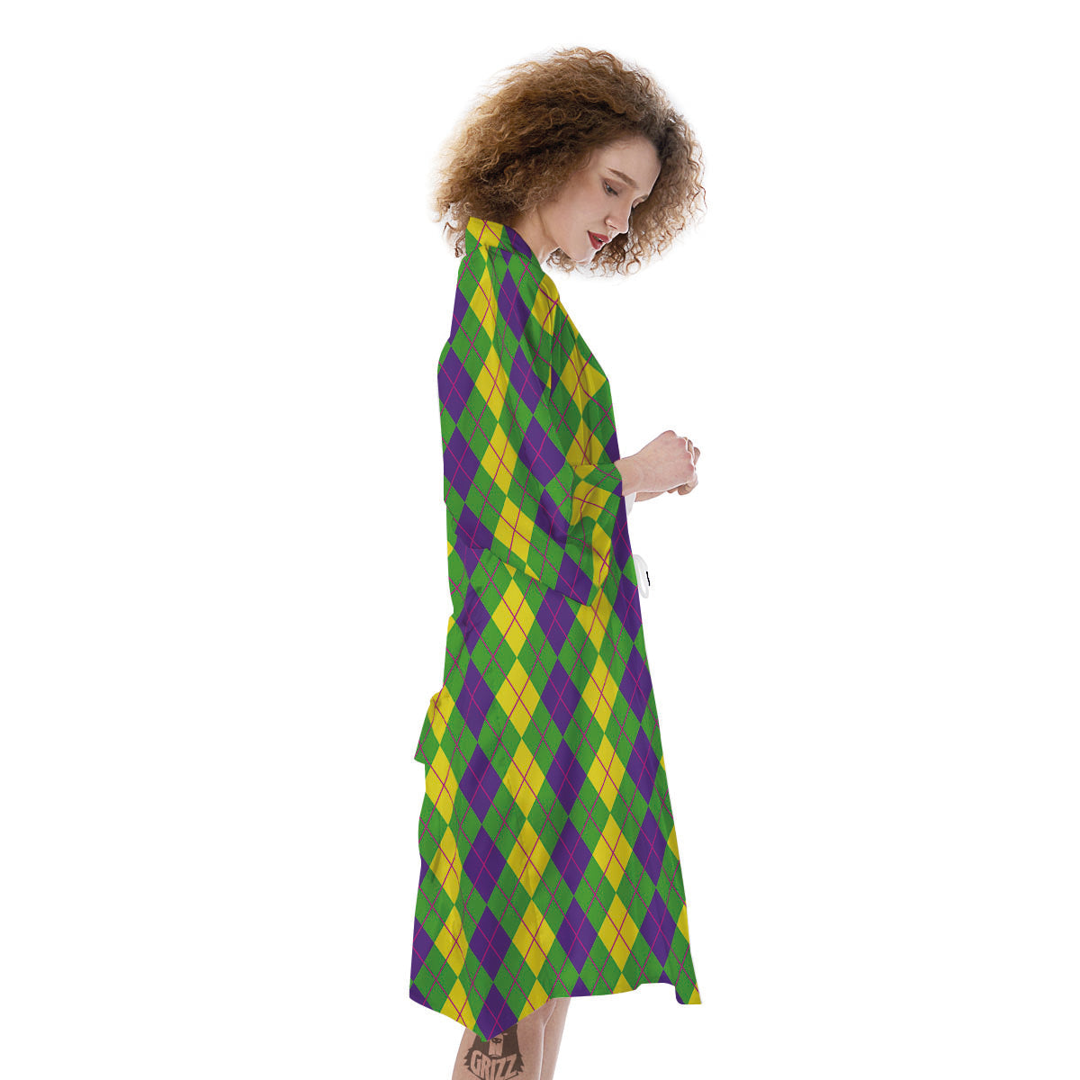 Argyle Mardi Gras Print Pattern Kimono-grizzshop