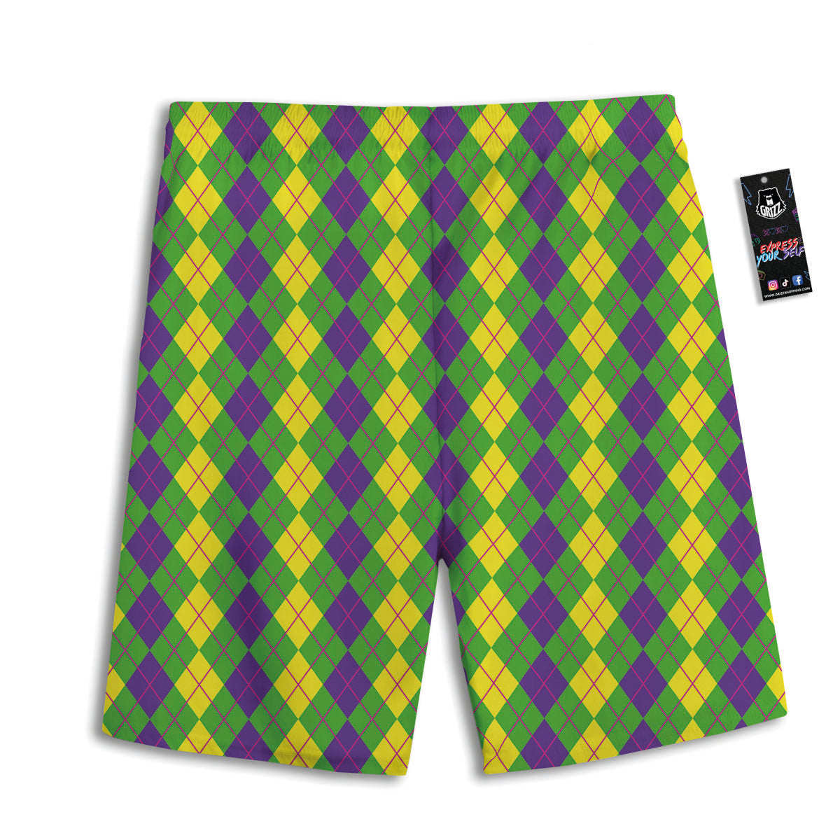 Argyle Mardi Gras Print Pattern Men's Athletic Shorts